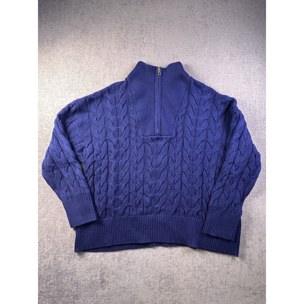 Lands End Drifter Blue Cable Knit 1/2 Zip Sweater Women 2X 20-22 Heavyweight NWT